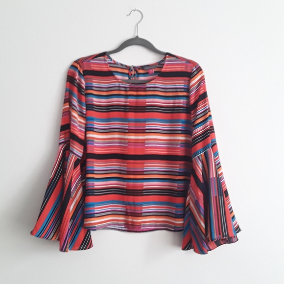 Multicolor Striped oversized bell sleeves blouse - Picture 3 of 7